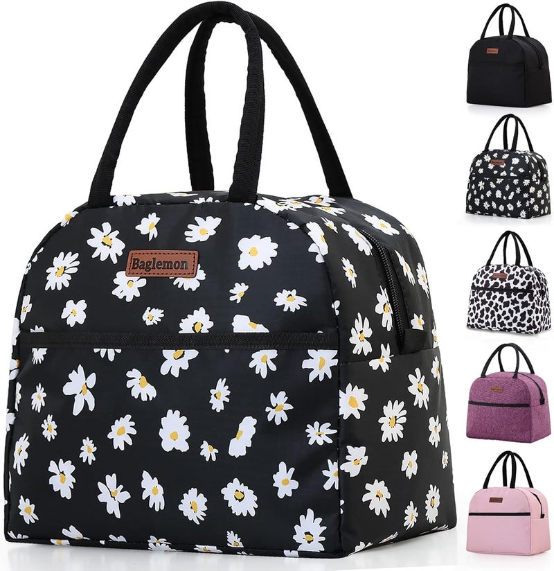 Baglemon Insulated Lunch Bag for Women Men, Lunch Containers Reusable High Capacity Lunch Tote Bags for Work Picnic (Blackdaisy) - Image 1